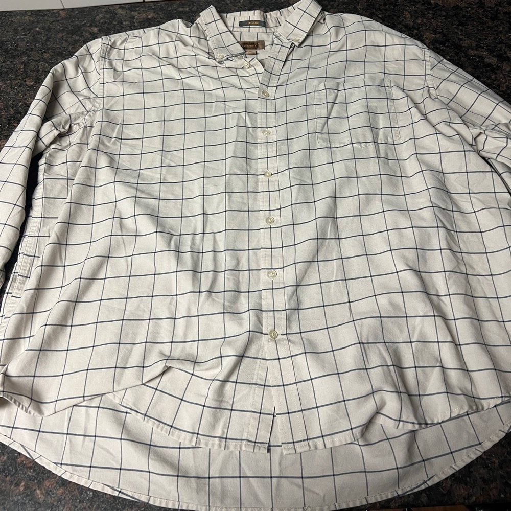 The Foundry Men's Dress Shirt Long Sleeve 3XL Cotton Plaid Ivory/Blue, Button Up